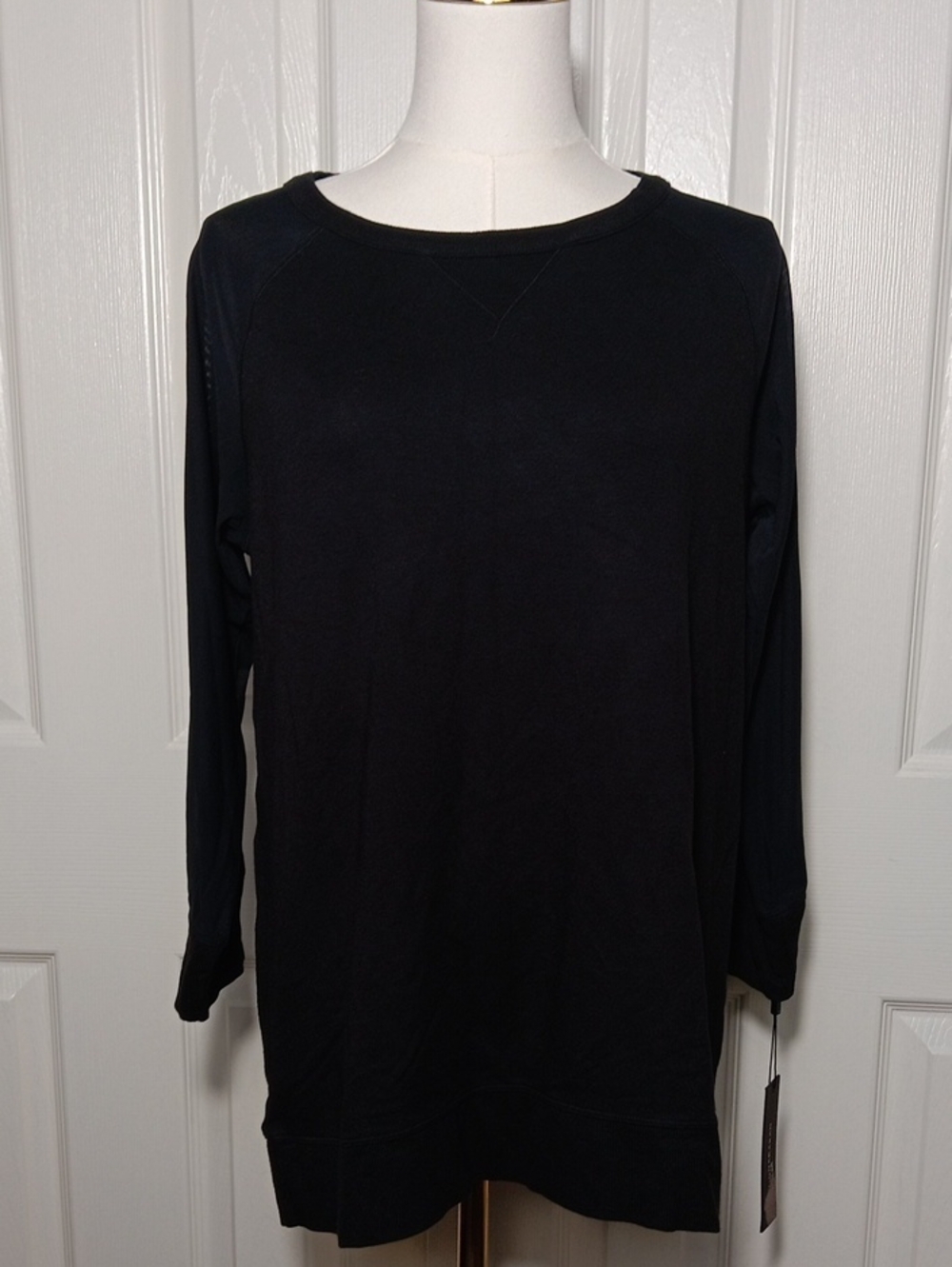 NWT! Donna Karan New York Mixed Media Long Sleeve Pullover Top With Sheer Sleeve